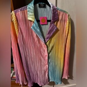 Dressed in LaLa Long Sleeve Plissé Set in Rainbow Daydream size small